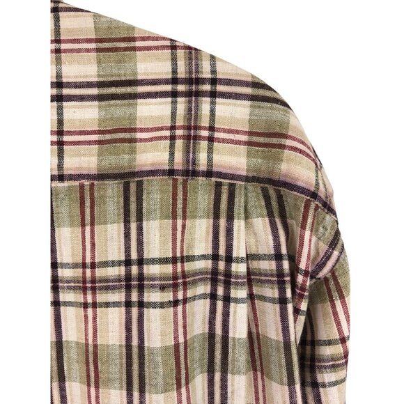Terrain by Windsor Men's Size Large Plaid Linen Cotton Blend Button Up Shirt - Picture 4 of 8